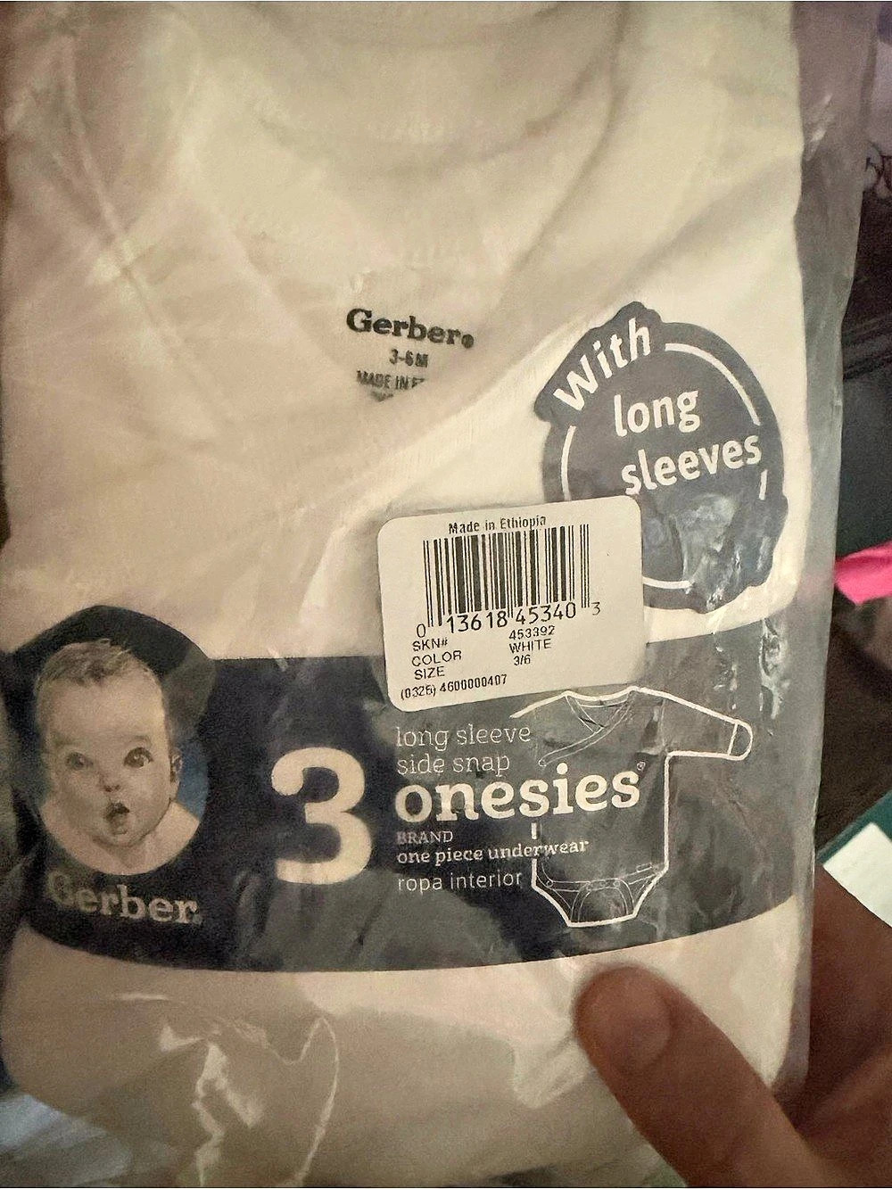 Gerber Long Sleeve Side Snap Onesies Brand Bodysuits 3-Pack Bodysuits 3-Pack